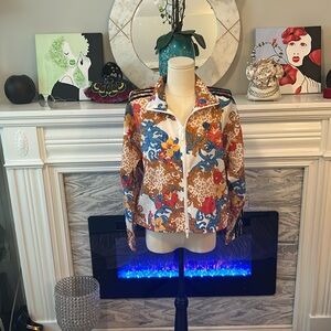 Adidas wind breaker funky print, mesh pockets with iconic 3 strips on arms.